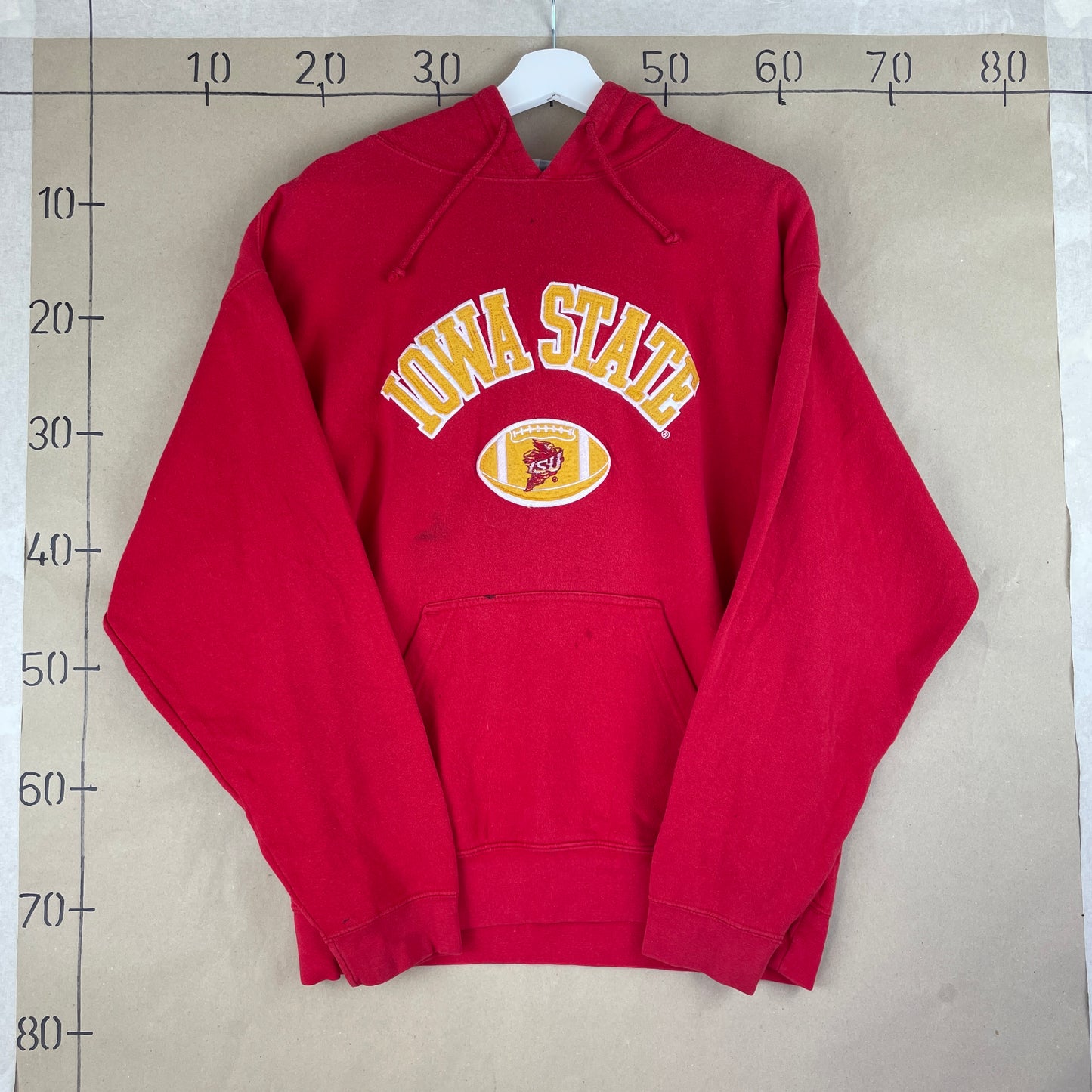 Rød Vintage Iowa State Hoodie Med Broderet Frontlogo Og Kængurulomme