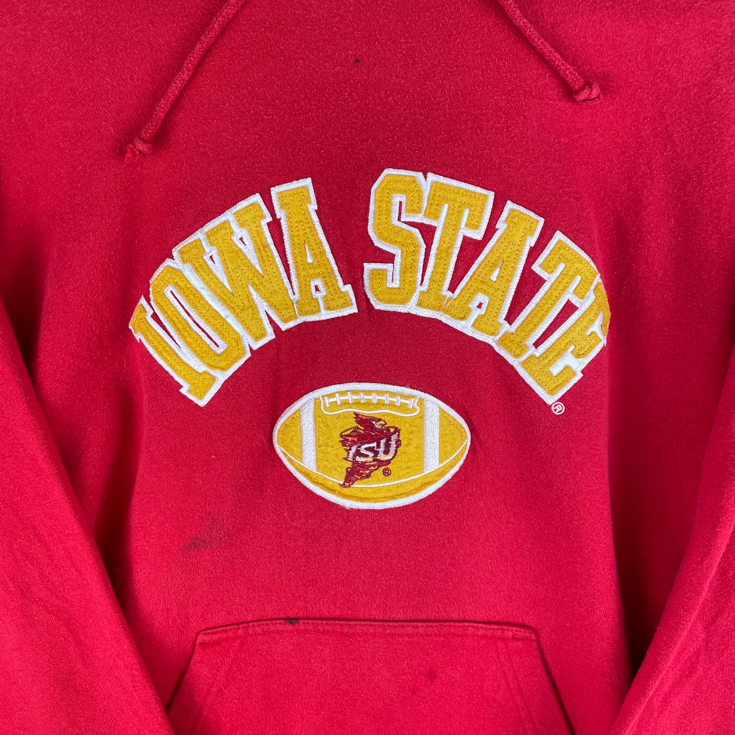 Rød Vintage Iowa State Hoodie Med Broderet Frontlogo Og Kængurulomme