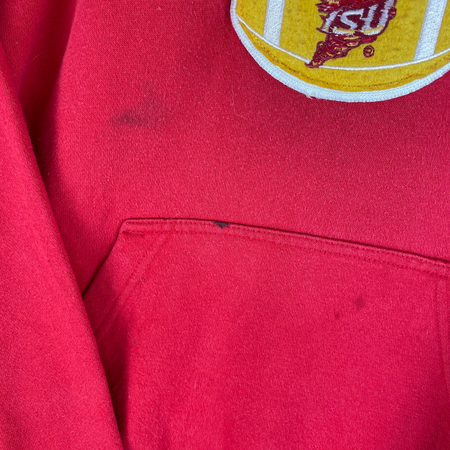 Rød Vintage Iowa State Hoodie Med Broderet Frontlogo Og Kængurulomme