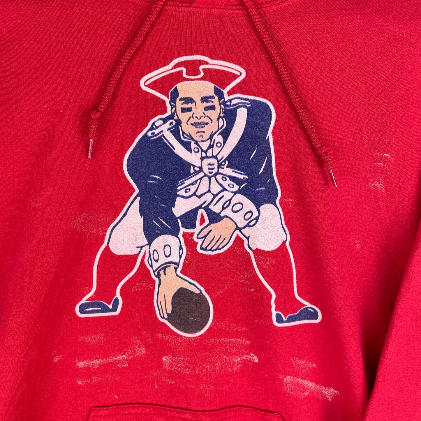 Rød Vintage Patriots Hoodie Med Stort Frontprint Og Kængurulomme