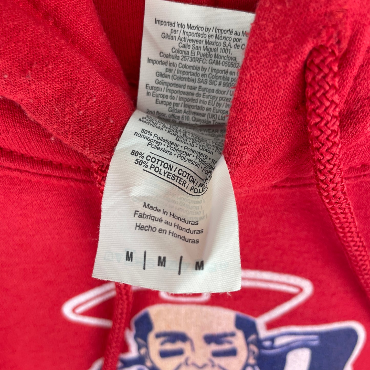 Rød Vintage Patriots Hoodie Med Stort Frontprint Og Kængurulomme