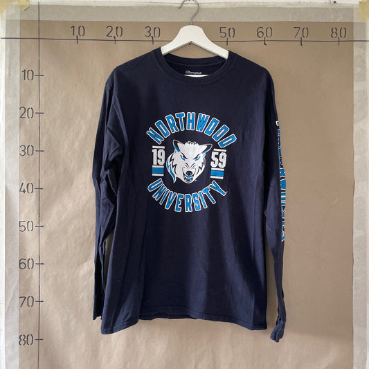 Mørkeblå Vintage Langærmet "Northwood" T-Shirt