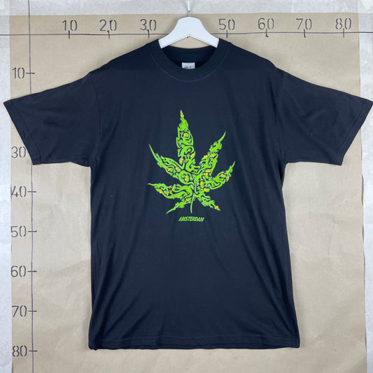 Sort Vintage Amsterdam T-Shirt Med Grønt Frontprint.