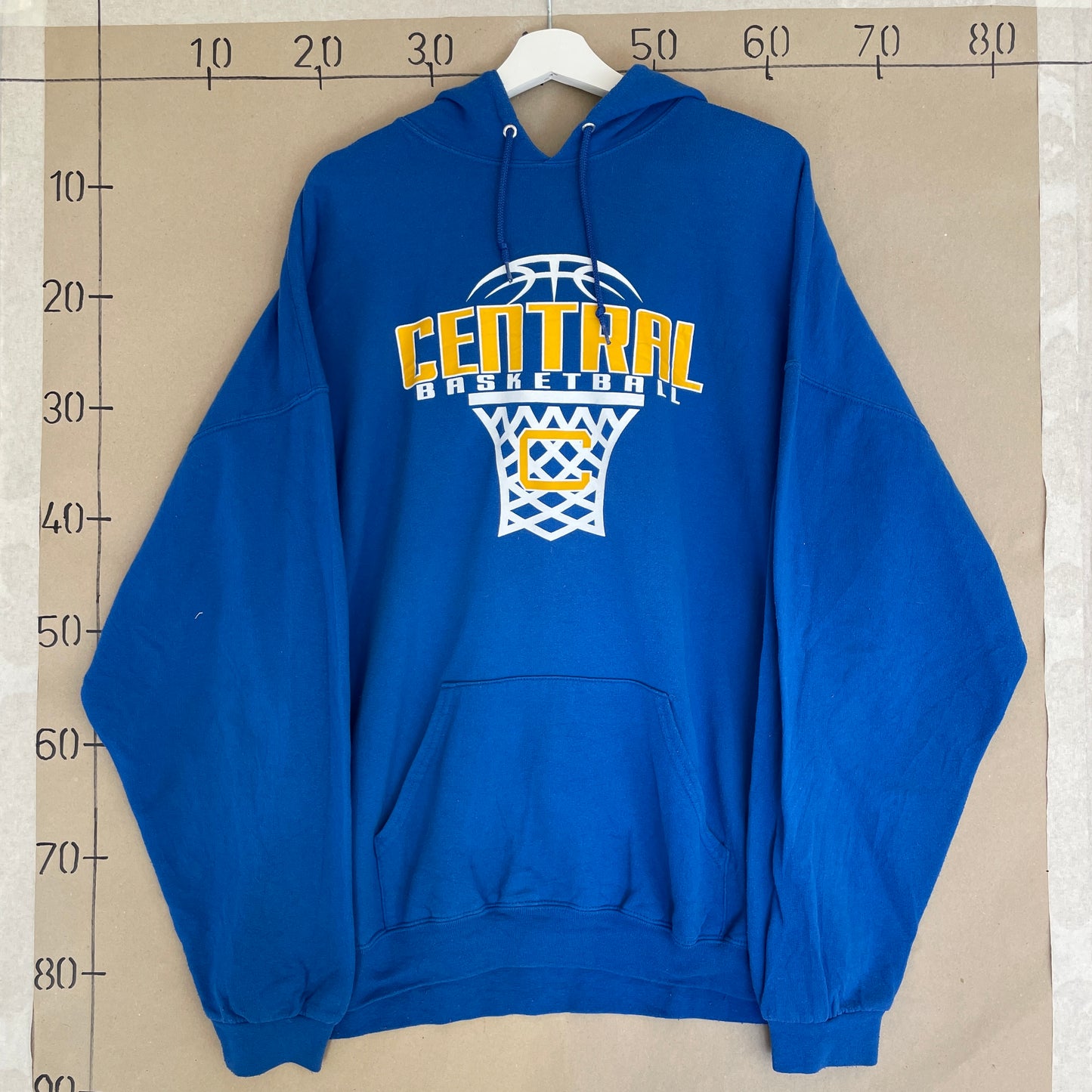 Blå Vintage Jerzees Central Basketball Hoodie