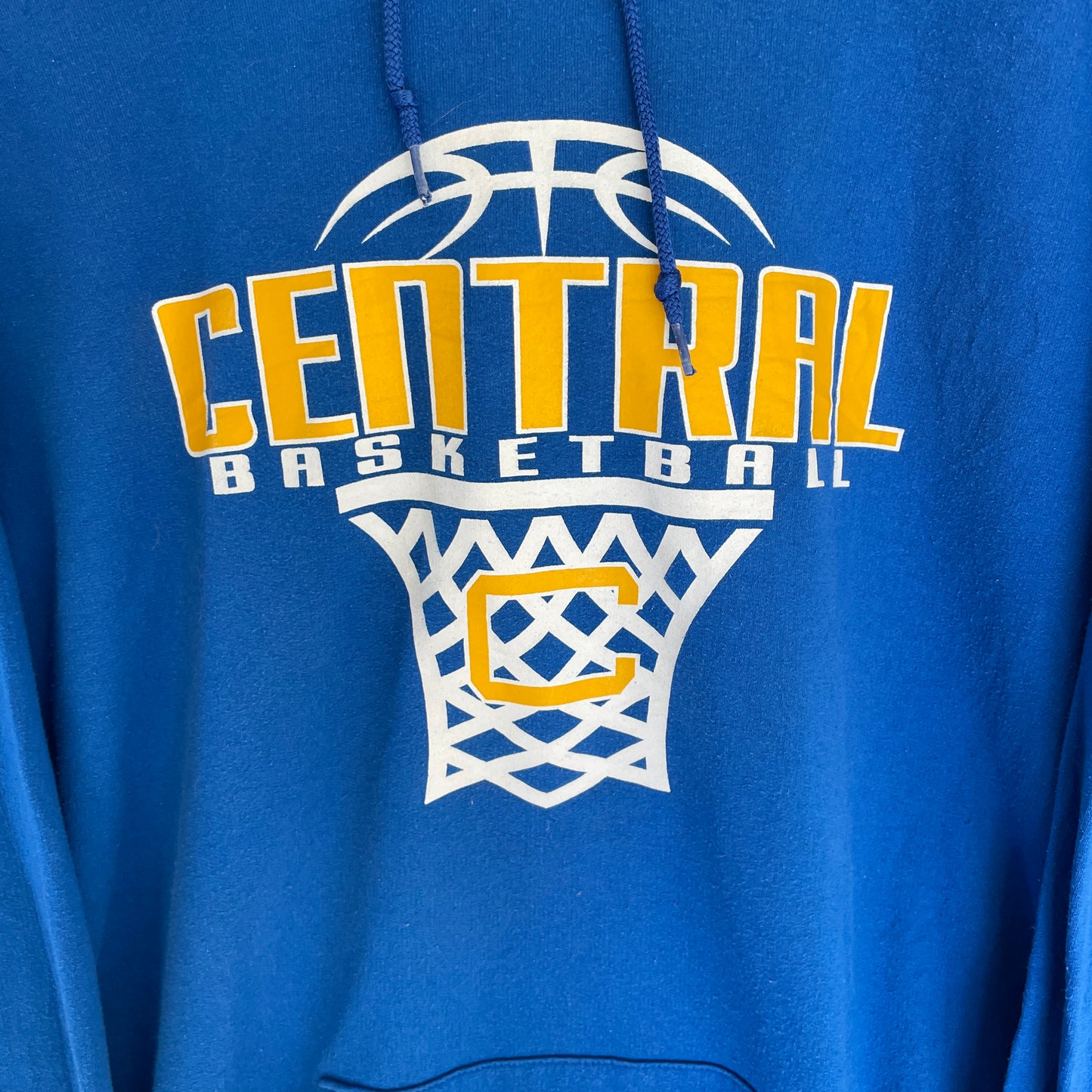 Blå Vintage Jerzees Central Basketball Hoodie