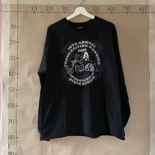 Sort Vintage Langærmet Motorcykel T-Shirt