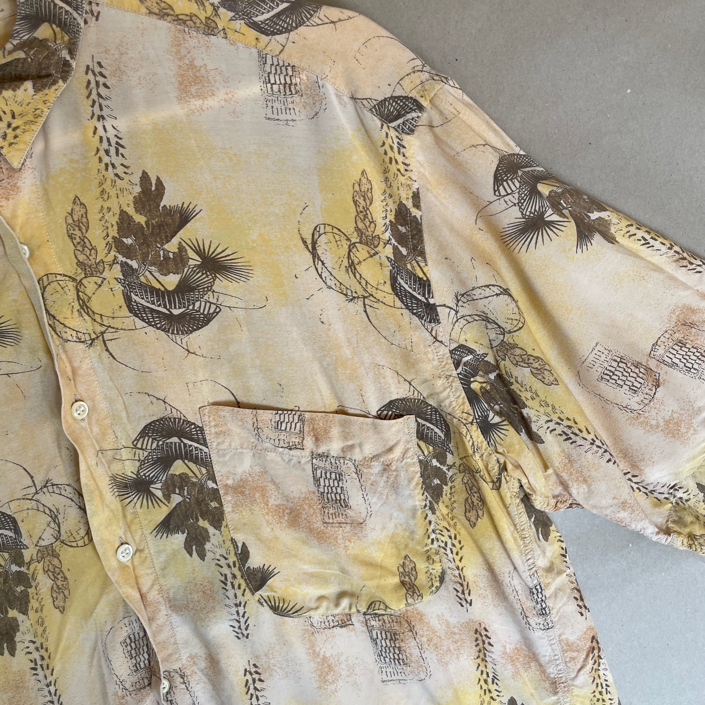 Gul Vintage Blad Hawaiiskjorte