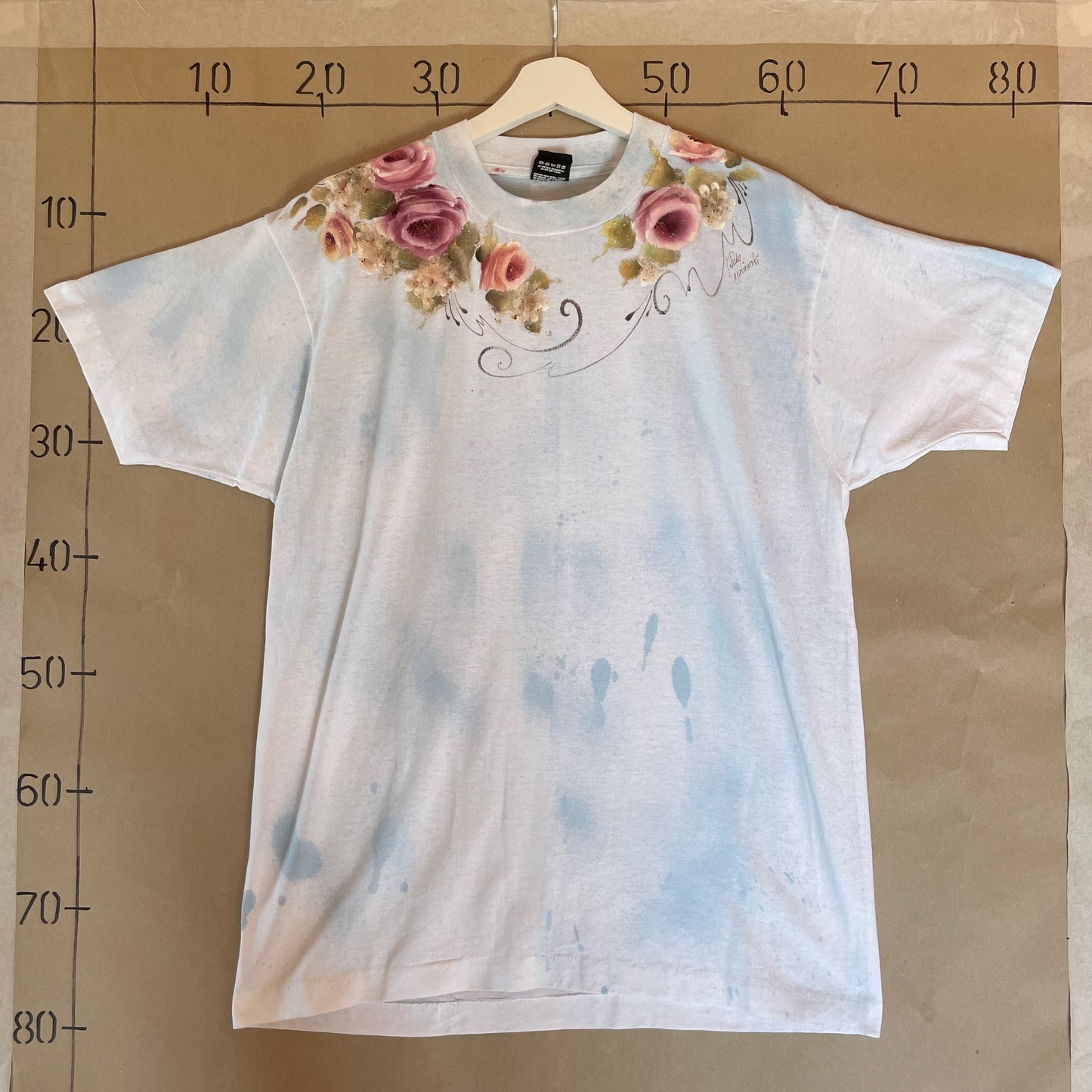 Blå Vintage Blomstermønstret Vintage T-Shirt