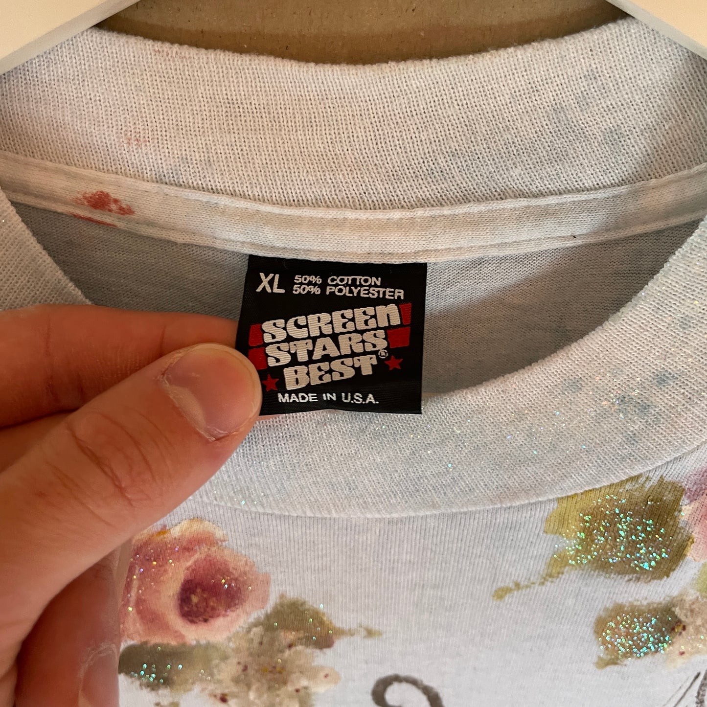 Blå Vintage Blomstermønstret Vintage T-Shirt