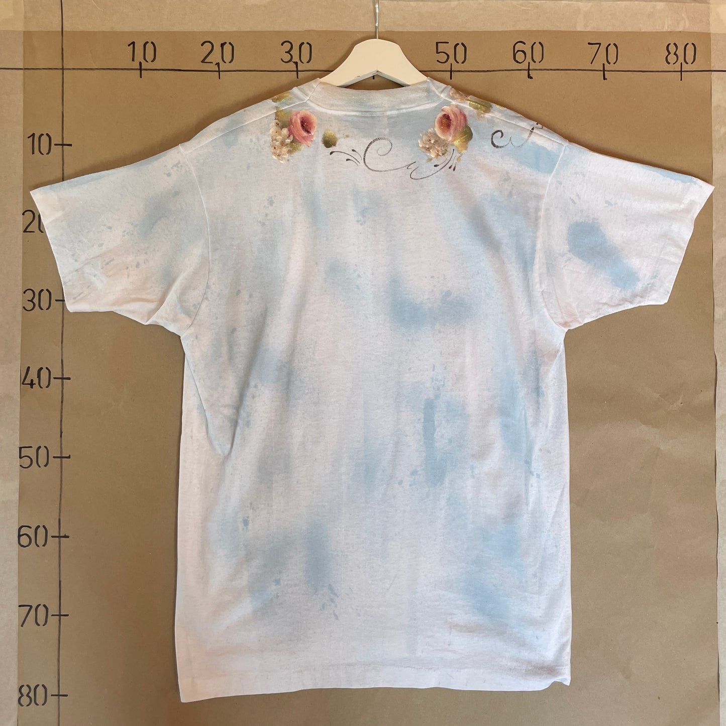 Blå Vintage Blomstermønstret Vintage T-Shirt