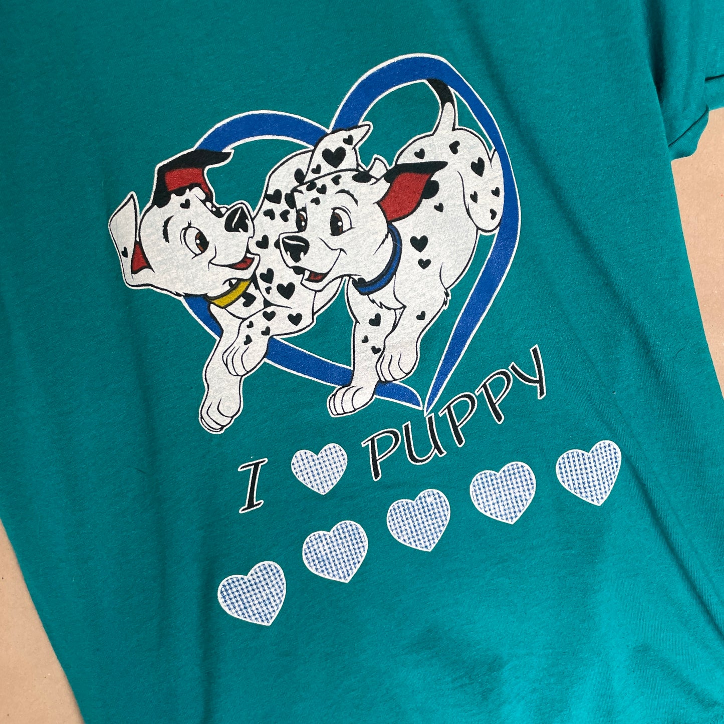 Turkisgrøn Vintage I Love Puppy T-Shirt