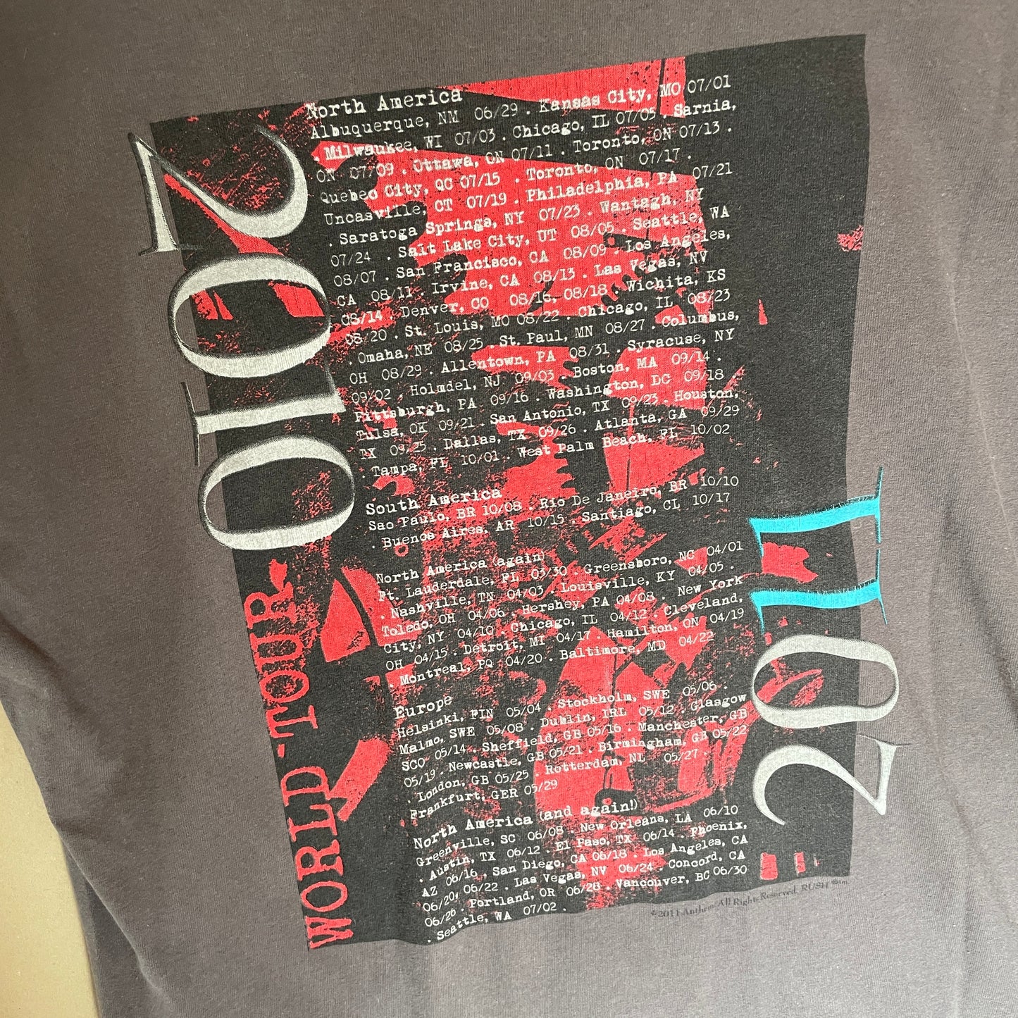 Grå Vintage Rush Time Machine World Tour T-Shirt