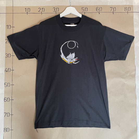Sort Vintage Broderet Drage T-Shirt