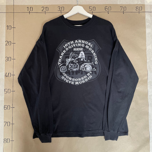Sort Vintage Motorcykel Langærmet T-Shirt