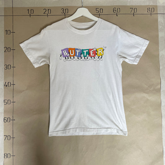 Beige Vintage Grafisk Printet Butter T-Shirt