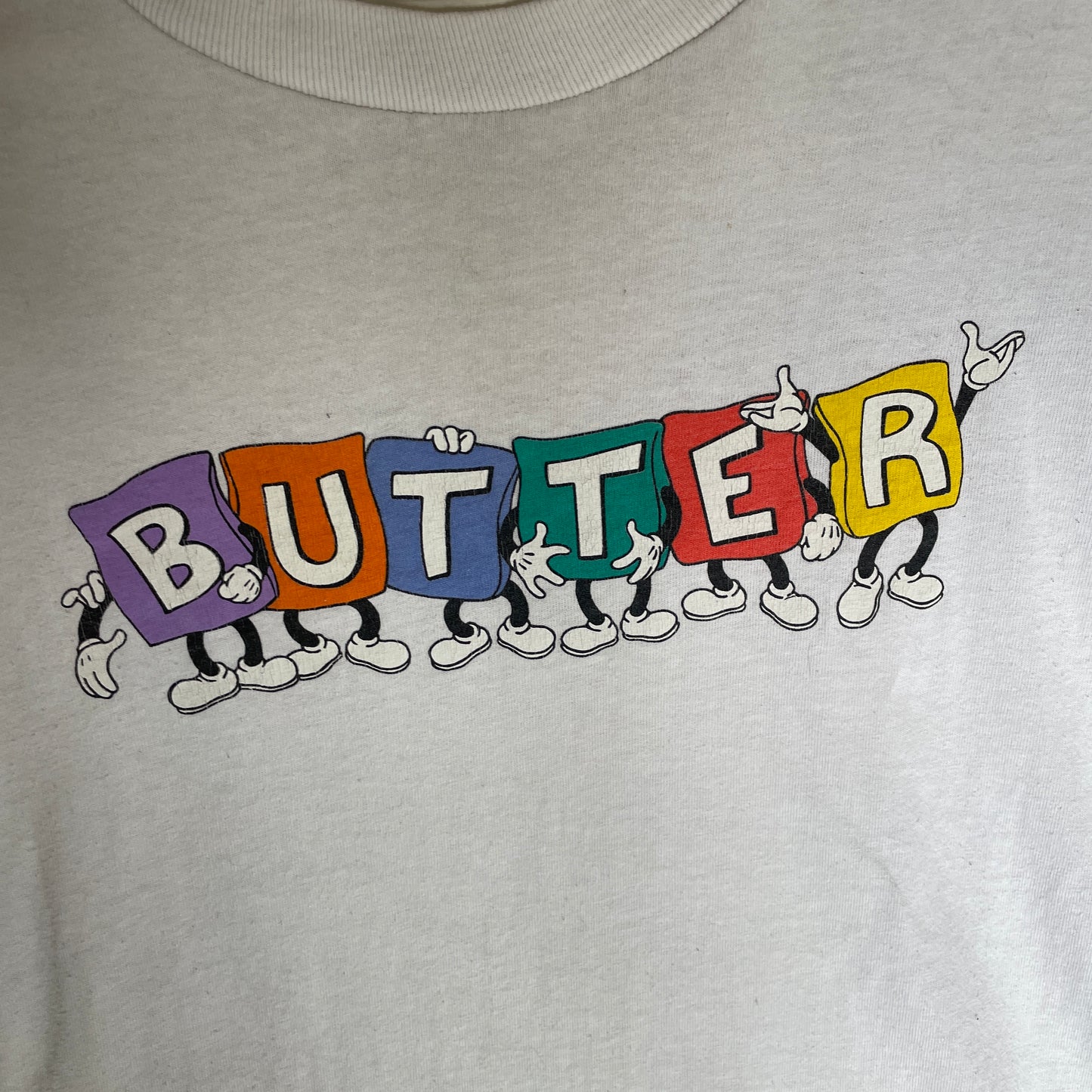 Beige Vintage Grafisk Printet Butter T-Shirt