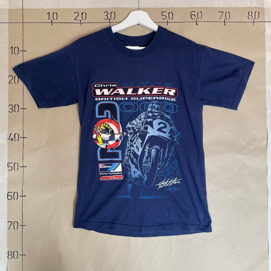 Blå Vintage Chris Walker Motorcykel T-Shirt