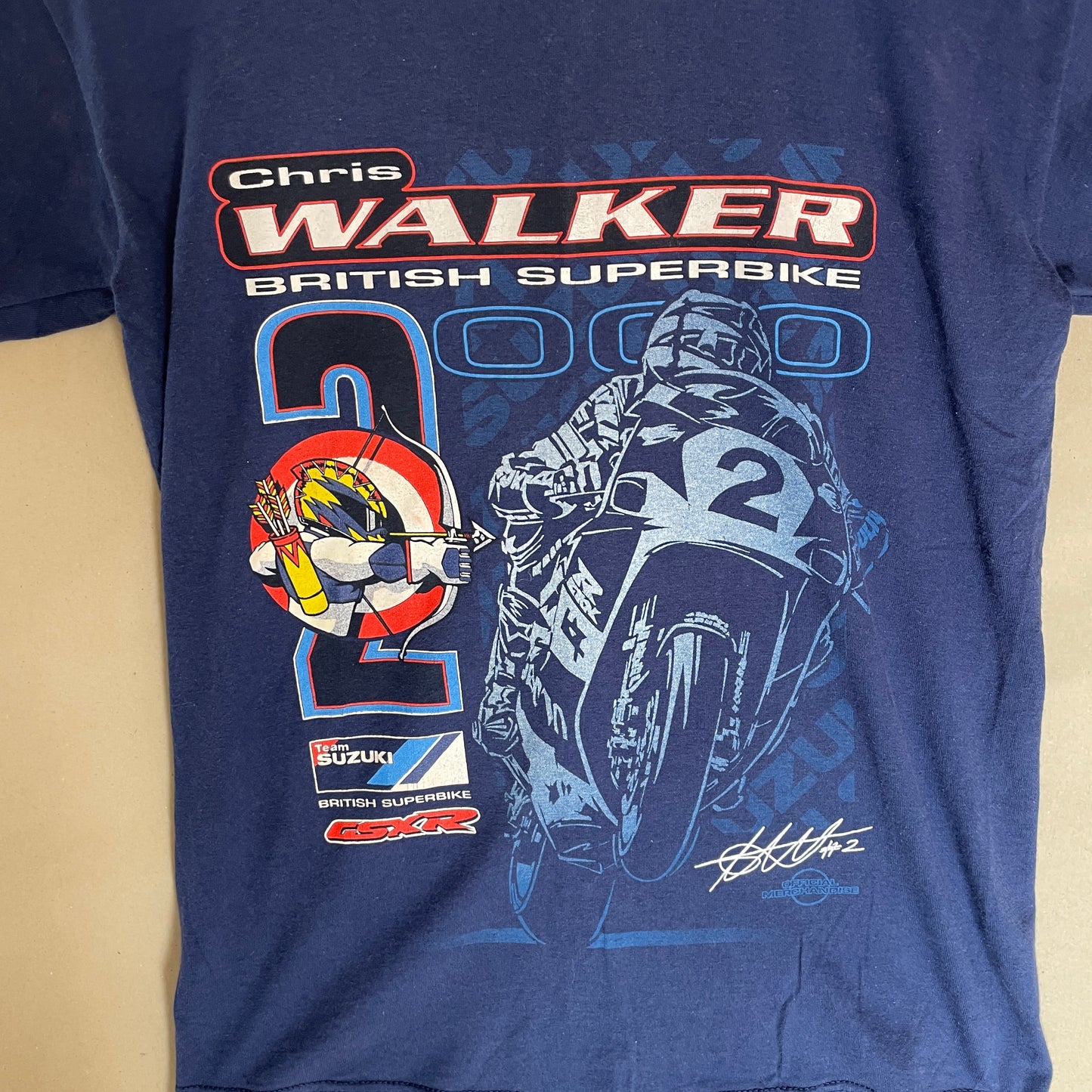 Blå Vintage Chris Walker Motorcykel T-Shirt