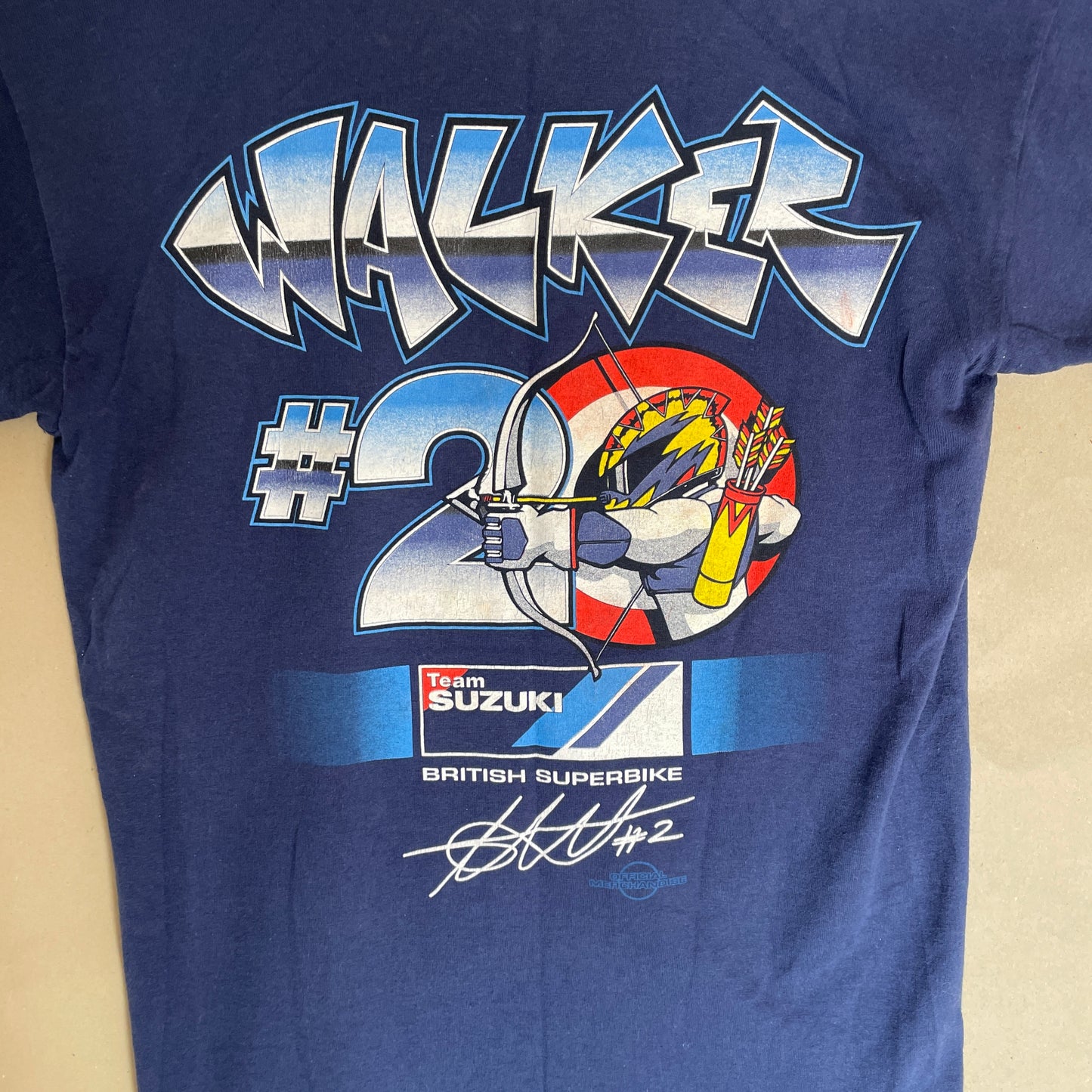 Blå Vintage Chris Walker Motorcykel T-Shirt