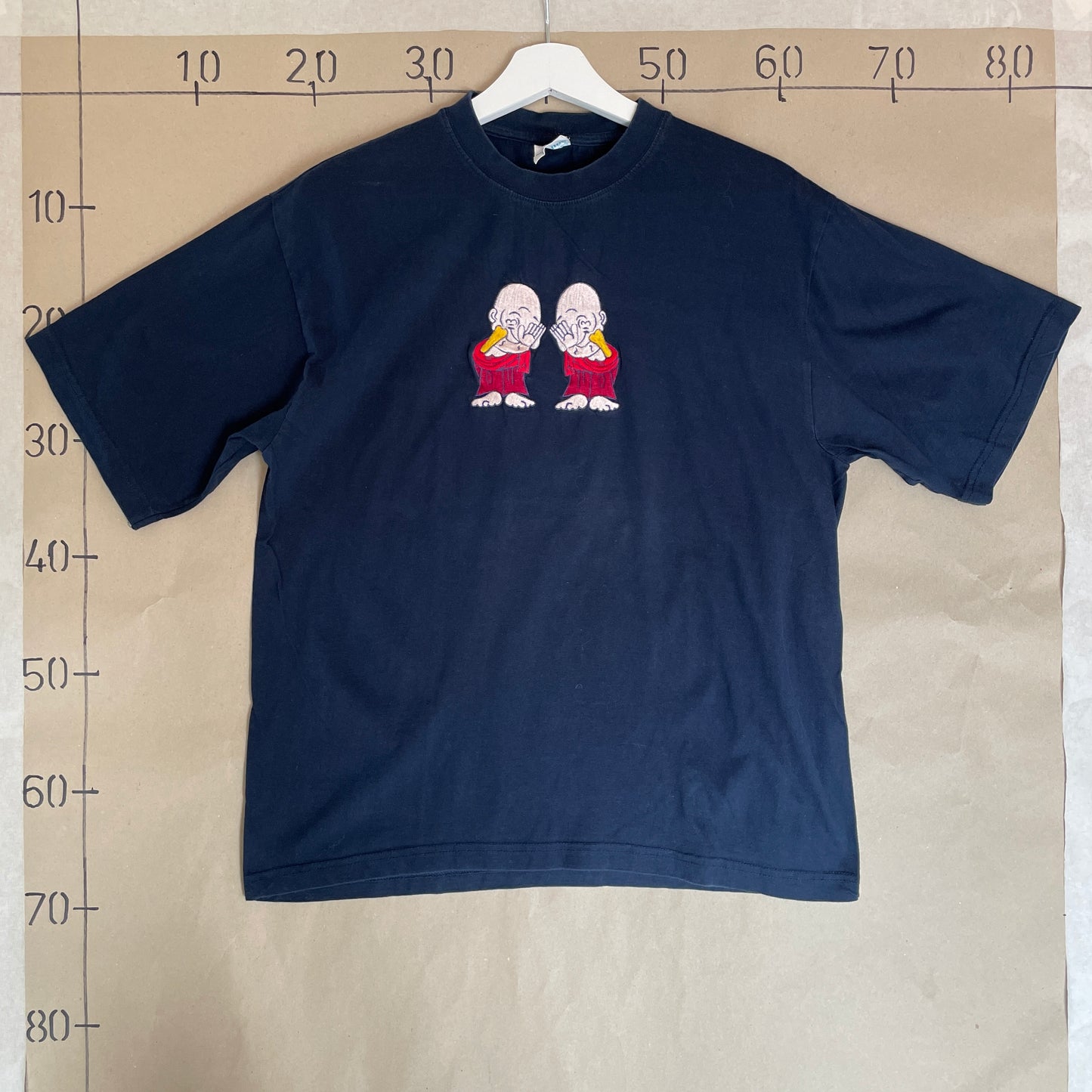 Blå Vintage Broderet Buddha T-Shirt