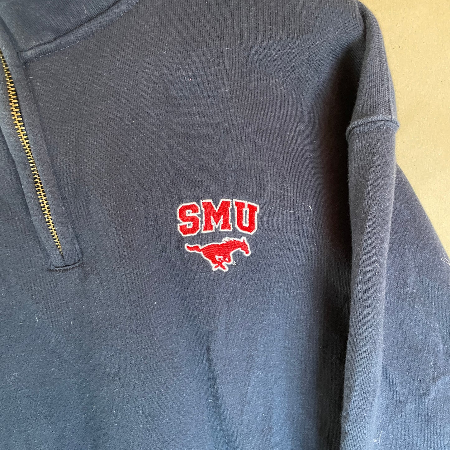 Blå Vintage Broderet SMU 1/4 Zip Sweatshirt
