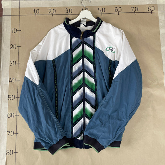 Hvid Og Blå Vintage Puma Track Jacket Med Grønne Detaljer