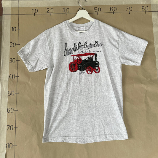 Grå Vintage T-Shirt Med Rød Sort Oklahoma Traktorprint