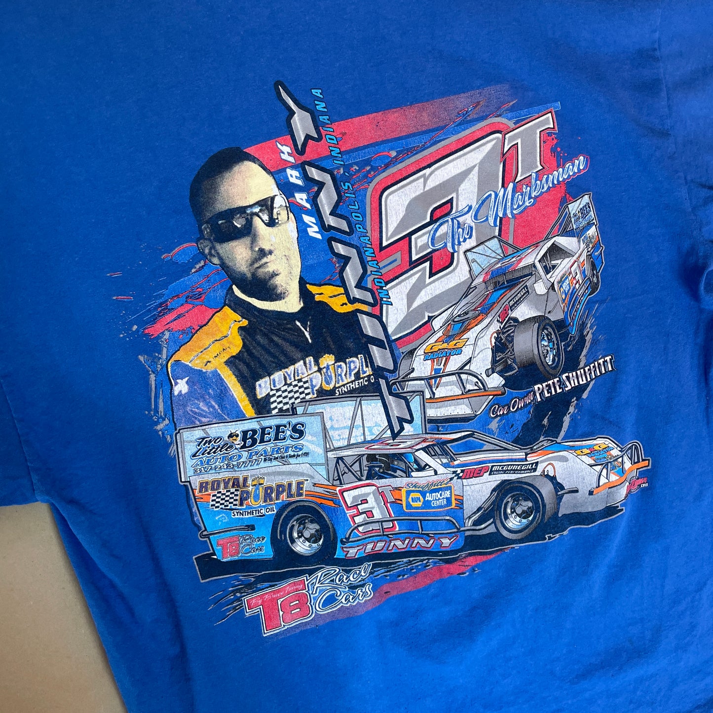 Blå Vintage Mark Tunny Nascar Racing T-Shirt