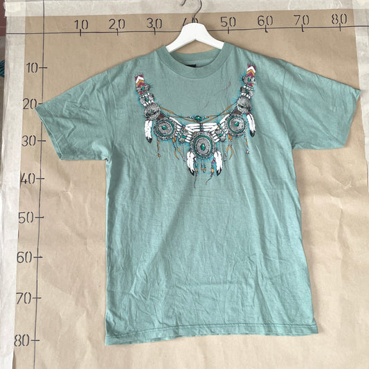 Turkis Vintage T-Shirt Med Drømmefanger Og Tribal-Inspireret Print