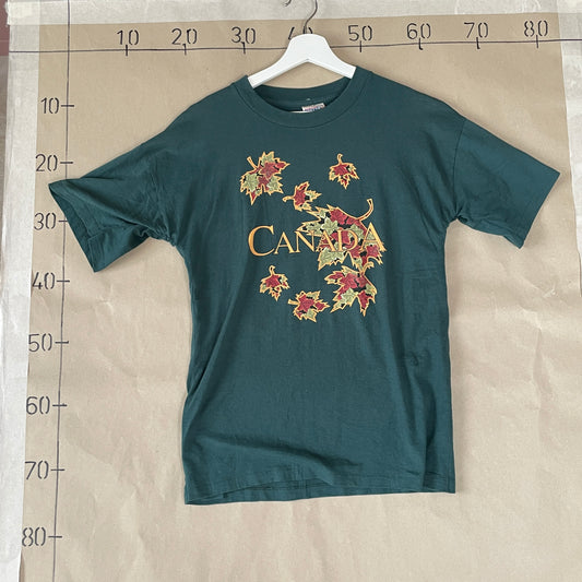 Grøn Vintage Canada T-Shirt Med Efterårsblade