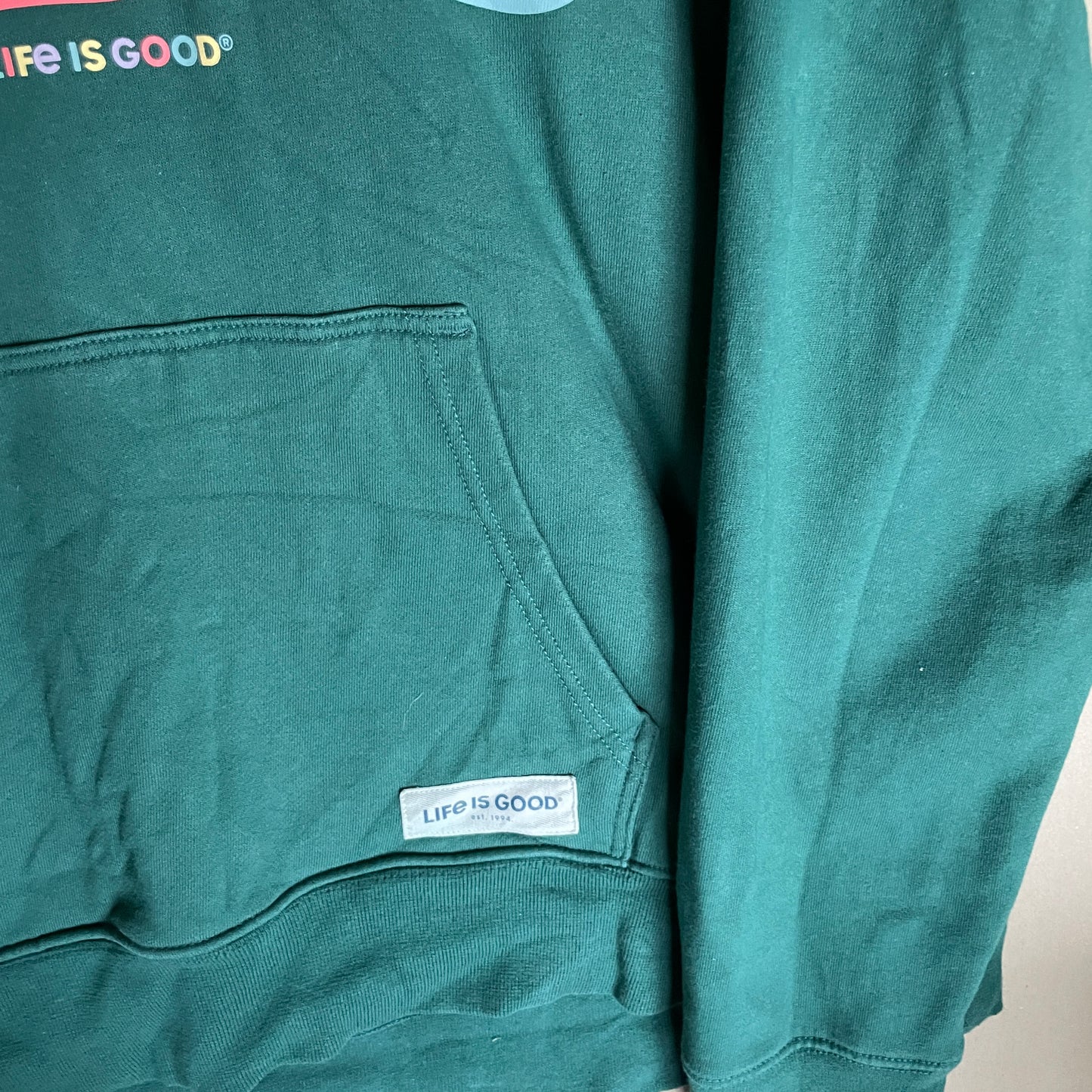 Grøn Hoodie Fra Life Is Good – "Good Vibes" Print